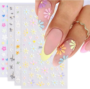 YOSOMMK Flower Nail Art Stickers 5D Embossed Nail Decals Spring Summer Self-Adhesive Nails Supplies Accessories 3D Flower for Women Nails Design Deco