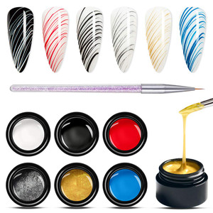 6 Colors Spider Gel, Painting Elastic Drawing Spider Gel for Nail Art, Soak off UV LED, Drawing for Line, DIY Nail Art Manicure with Brushes