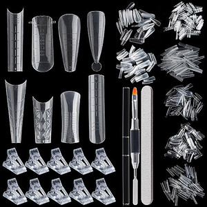 Dual Nail Form Kit, 480pcs Dual Forms for Polygel Stiletto Coffin Ballerina Extension Forms 10pcs Clear Clips With Gel Brush Pen Nails Files Buffer N