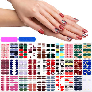 420-Piece Nail Polish Strips - 30 Self-Adhesive Sheets with Nail File - Flower & Geometry Designs for Women & Girls