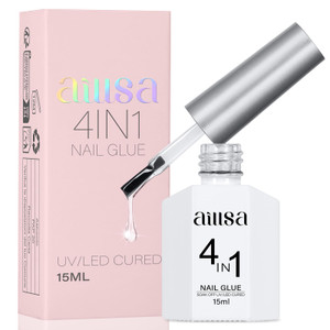 AILLSA Gel Nail Glue for Acrylic Nails, 4 in 1 Nails Gel Glue for Fake Nail Tips,15ML High Capacity Long Lasting Brush On Nail Glues for Rhinestone P