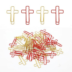 50 Pcs Cross Paper Clips - Gold & Rose Gold Metal Bible Bookmarks, Journaling Supplies, Cute Office School Accessories for Organizing Documents, Note