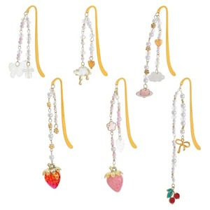 SUPERFINDINGS 6Styles Beaded Bookmark DIY Charm Bookmark Shell Beads Beadable Bookmarks for Butterfly Hook Bookmark Craft Strawberry Bookmarks Pendan