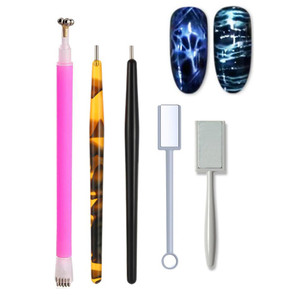 WOKOTO 5Pcs Nail Magnet Tool Set With Double Head Flower Design, Nail Cat Eye Magnets For Nails Polish Magnet Pens And Strong Magnet Stick For Magnet