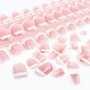 Yokilly Natural French Acrylic False Nails Kit Including 12 Different Size Short Press on False Nails,Pink White Nails Tips Sets with Nail Glue Stick