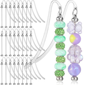 24 Pcs Beadable Bookmarks DIY Metal Blank Bar Bookmark for Beads Modern Bead Craft Jewelry Pendant Charm Gift for Book Lovers Office Supplies