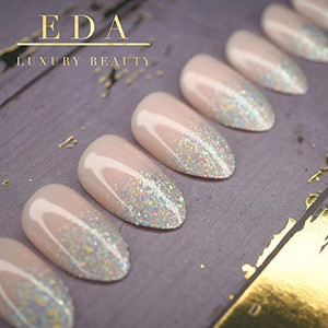 EDA LUXURY BEAUTY NUDE PINK SILVER GLITTER FRENCH LUXE DESIGN Full Cover Acrylic Press On Nails Artificial Gel Nail Art Tips False Nails Medium Long