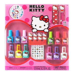 Hello Kitty Water-Based Nail Polish Set, Peel-Off Set with Glittery & Opaque Colors and Nail Accessories for Girls Kids, Perfect for Dress Up, Partie