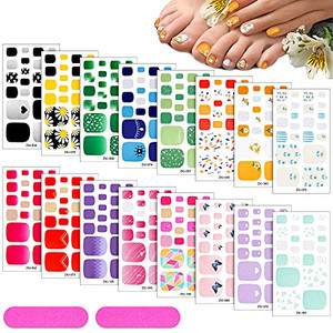 352 Full Toe Nail Wraps - 16 Sheets Glitter Toenail Polish Stickers with 2 Nail Files for DIY Manicure Decals (Fresh Style)