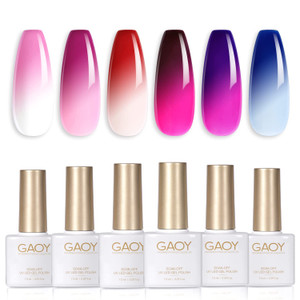 GAOY Color Changing Gel Nail Polish Set, 6 Temperature Mood Changing Colors Red Pink Purple, Soak Off UV Light Cure Gel Polish for Salon and Nail Art