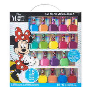 Townley Girl Disney Minnie Mouse 18 Pcs Non-Toxic Peel-Off Nail Polish Set for Girls, Glittery and Opaque Colors Perfect for Birthday Age 3