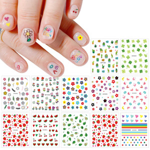 JMEOWIO 14 Sheets Cute Nail Stickers for Kids Nail Art Stickers Decals Self-Adhesive Pegatinas Uñas Rainbow Flower Fruit Nail Supplies Nail Art Desig