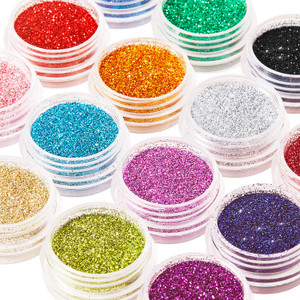 16 Colors Fine Glitter Holographic Nail Glitter Sequins Cosmetic Festival Powder with 6 Small Brushes for Arts and Craft Eyeshadow, Makeup, Nail Body