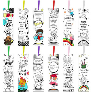 Outus 108 Pcs Color Your Own Bookmarks Inspirational Bookmarks for DIY Motivational Coloring Blank Paper for Birthday DIY Supplies