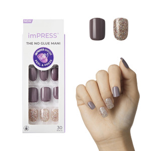KISS imPRESS Press-On Manicure, Nail Kit, PureFit Technology, Short Press-On Nails, Square, 'Flawless', Includes Prep Pad, Mini Nail File, Cuticle St