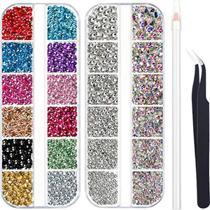 4488 Pieces Nail Art Rhinestones Crystal Flatback Rhinestones with Picker Pick Up Tweezers for Nails Art Clothes Shoes Bags Decoration(Colorful, AB C