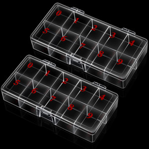 2 Pieces Nail Tip Box Empty False Nail Tips Organizer Box with 10 Number Spaces Storage Case Container Nails Plastic Grid Boxes for Fingernail Crysta