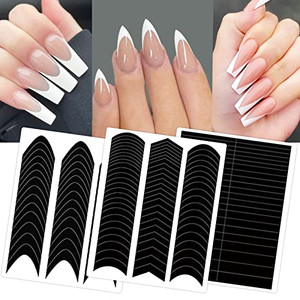 36 Sheets 1860 Pcs French Tip Nail Guides, Self-Adhesive French V-Shaped Moon Shaped Manicure Strip Stickers for Edge Auxiliary Black DIY Decoration