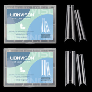 480PCS XL Long Clear Nail Tips, 240PCS Coffin Nails Tips with 240PCS NO C Curve Square Nail Tips for Acrylic Nails Professional, Half Cover Straight