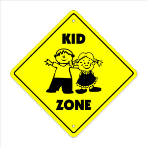 Kid Crossing Sign Zone Xing | Indoor/Outdoor | 14" Tall Children Child Play Slow be Safe Caution