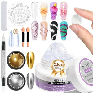 MIZHSE Solid Builder Gel for Nails, 60g Large Capacity, Clear 3D Sculpting, Hard, Non-Sticky Hand Carving UV/LED Extension Gels with 3D Mold for Nail