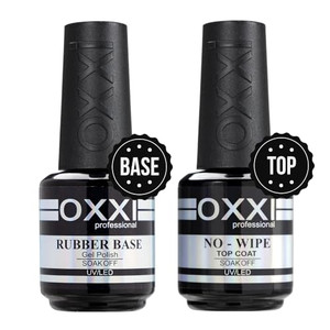 OXXI Professional 2X15ml Rubber Base Gel,No Wipe Top Coat Gel Nail Polish Set,Self-leveling Thick Nail Base Coat and High gloss anti-hanging and wear