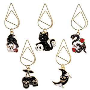 Berirexrion Horror Gothic Skeleton Bookmark - 5 PCs Cool Witchy Crow Paperclips Book Mark Fantasy Spooky Personalized Vintage Metal Bookmarks Reading