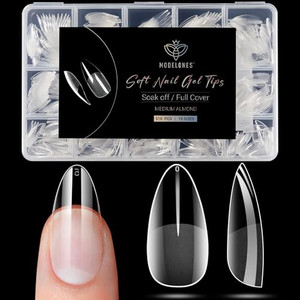 Modelones Almond Fake Nail Tips -510Pcs Medium Soft Gel Nail Tips Almond Shape Pre Etched Half Matte Full Cover Clear Acrylic Gel Kit False Press on