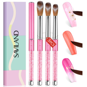 SAVILAND 3pcs Acrylic Nail Brush Set: Size 6,8,12 Professional Nail Brushes for Acrylic Application Acrylic Powder Nail Art Extension & 3D Carving Ma