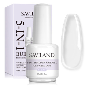 SAVILAND 5 in 1 Clear Builder Nail Gel - 15ml Quick Building Nail Strengthener Gel Castor Oil Vitamin E Builder Nail Gel in a Bottle for Damage Nail
