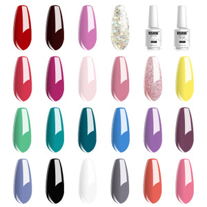 Vishine 24 PCS Soak Off UV Gel Nail Polish Plain Range - 22 Color Gel Polish & No Wipe Base and Top Coat Starter Set 02