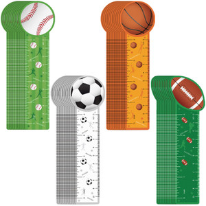 Teling 96 Pcs Cute Sports Bookmark Rulers for Kids Bulk Sport Themed Bookmark Reading Ruler Birthday Party Favor Gift for Student Teens Baseball Socc