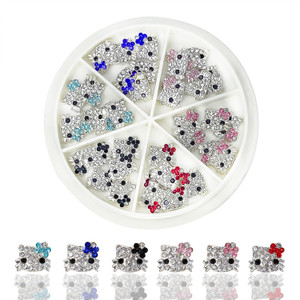 36PCS Kawaii Nail Art Charms Bling Kitty 3D Cute Metal Rhinestone Crystals Making Ornament Nail Decoration Accessories for DIY