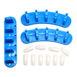 Rolabling 3 pcs False Nail Art Tips Practice Display Stand Tool with 10 pcs False Nail Tips for Gel Nail Polish DIY Nail Training Tools (Blue)