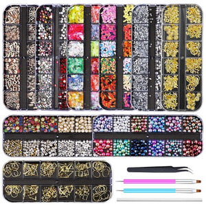 Artdone 9 boxes Nail Rhinestones,Nail Gems Nail Diamonds,Nail Art Studs Nail Crystals Nail Sequins for Nails Kit with 1 Tweezers and 3 Pen for Nail A