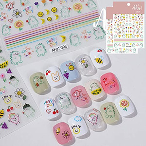 Dinosaur Nail Art Stickers Decals Cute Monster Nail Art Sticker Flower Loving Smile Decals 3D Self Adhesive DIY Design Fashion Trend Glamour Decorati