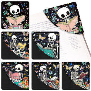 INCOK Skull Diamond Art Bookmarks - 6 Pcs DIY Diamond Painting Corner Bookmarks Kits Double Side Art Craft Supplies Birthday The Day of Dead Gift for