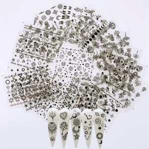 NAIL ANGEL 24 Sheets Nail Art Black Sticker Moon and Star Universal Flower Shapes Different Patterns Mix Sticker Sheets 10056