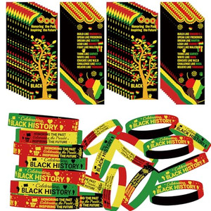60pcs Black History Month Gift February Bookmarks and Rubber Bracelets Black History Month Decor African American BHM Wristband for Office Martin Lut