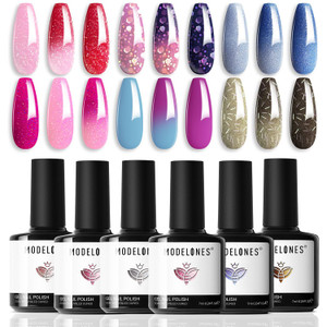 MODELONES Mood Gel Nail Polish Set Temperature Color Changing Gel Colors Collection Red Blue Glitter Gel Polish Soak Off 6 Colors Christmas Gifts New