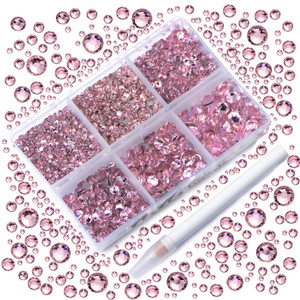 AD Beads 4300 Pieces Flat Back Nail Art Rhinestones Round Beads 6 Sizes (2-6.5mm) with Storage Organizer Box,Rhinestones Picking Pen for Nail Art Pho