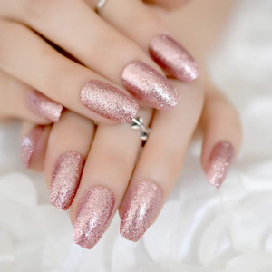 CoolNail Shiny Rose Gold Fake False Nails Coffin Ballerina Nail Tips Shining Sugar Glitter Deco Summer Salon Press on Nail Art Tip