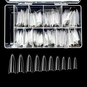 BeYou Clear Long Stiletto 500pcs False Fake Gel Nail Tips,10 Sizes With Clear Plastic Case For Nail Salon Nail Shop