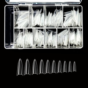 VIVACE Clear Stiletto 500 Acrylic False Fake Gel Nail Tips With Clear Plastic Case 27512 For Nail Salon Nail Shop (Clear Stiletto)
