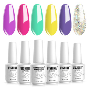 Vishine Soak Off UV LED Gel Nail Polish Set Blue Glitter Colors, 8ml each Nail Gel Manicure Kit
