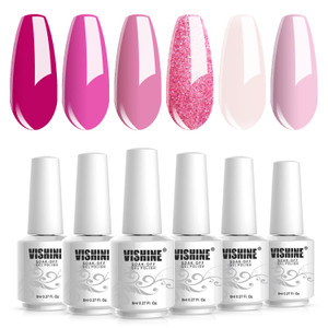 Vishine Gel Nail Polish Kit Soak Off 6pcs Pink Nail Polish Nail Art Manicure New Starter Gift Set 8ml
