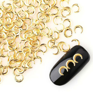 AKOAK 100 Count/Pack 3D Glitter Charm Nail Art Decoration Studs Japanese Rivet Style Mini Gold Alloy Moon Design Nail Supplies