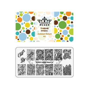 PUEEN Nail Art Stamping Plate - Animal Safari 01 - Theme Park Collection 125x65mm Unique Nailart Polish Stamping Manicure Image Plates Accessories Ki