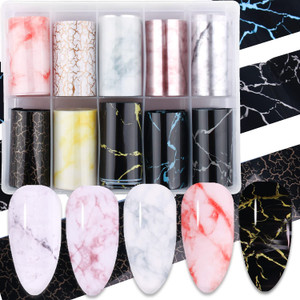 WOKOTO 10 Rolls Marble Design Nail Transfer Foils Kit for Women Nails Nail Foil Nail Art Full Nail Wraps Transfer Nail Stickers Decals for Foil Art N