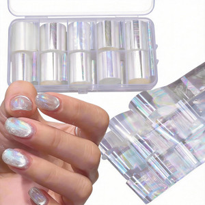 WOKOTO 10 Rolls White Pearl Color Holographic Nail Art Foil Transfer Roll Set Mix-Pattern Stickers Nails Transfer Decals Wraps Kit(1.0inchs*39.4inchs